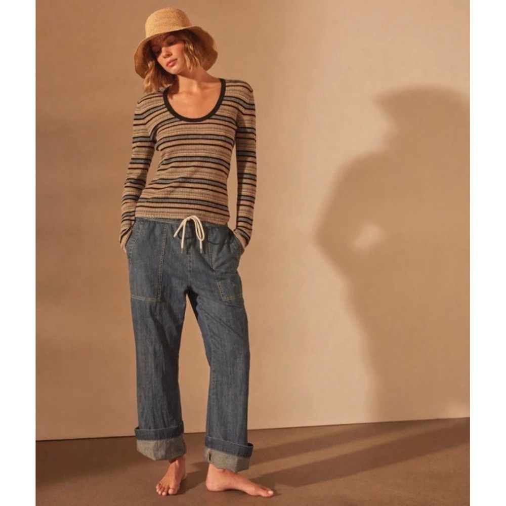 James Perse‎ Wide Leg Pull On Drawstring Lightweight Denim Pant Blue 0 / XS